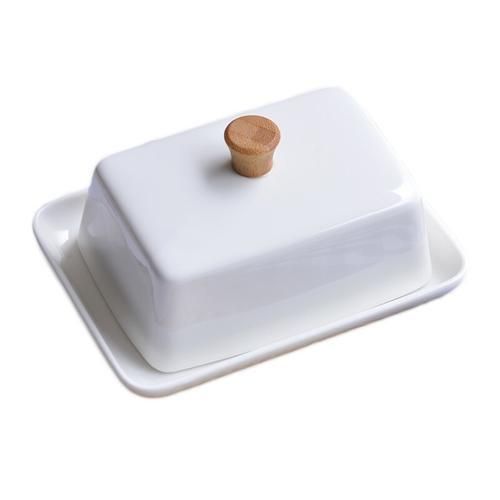 White Ceramic Rectangular Butter Dish Tableware Porcelain Butter Keeper, Wide Perfect For East/West Butter