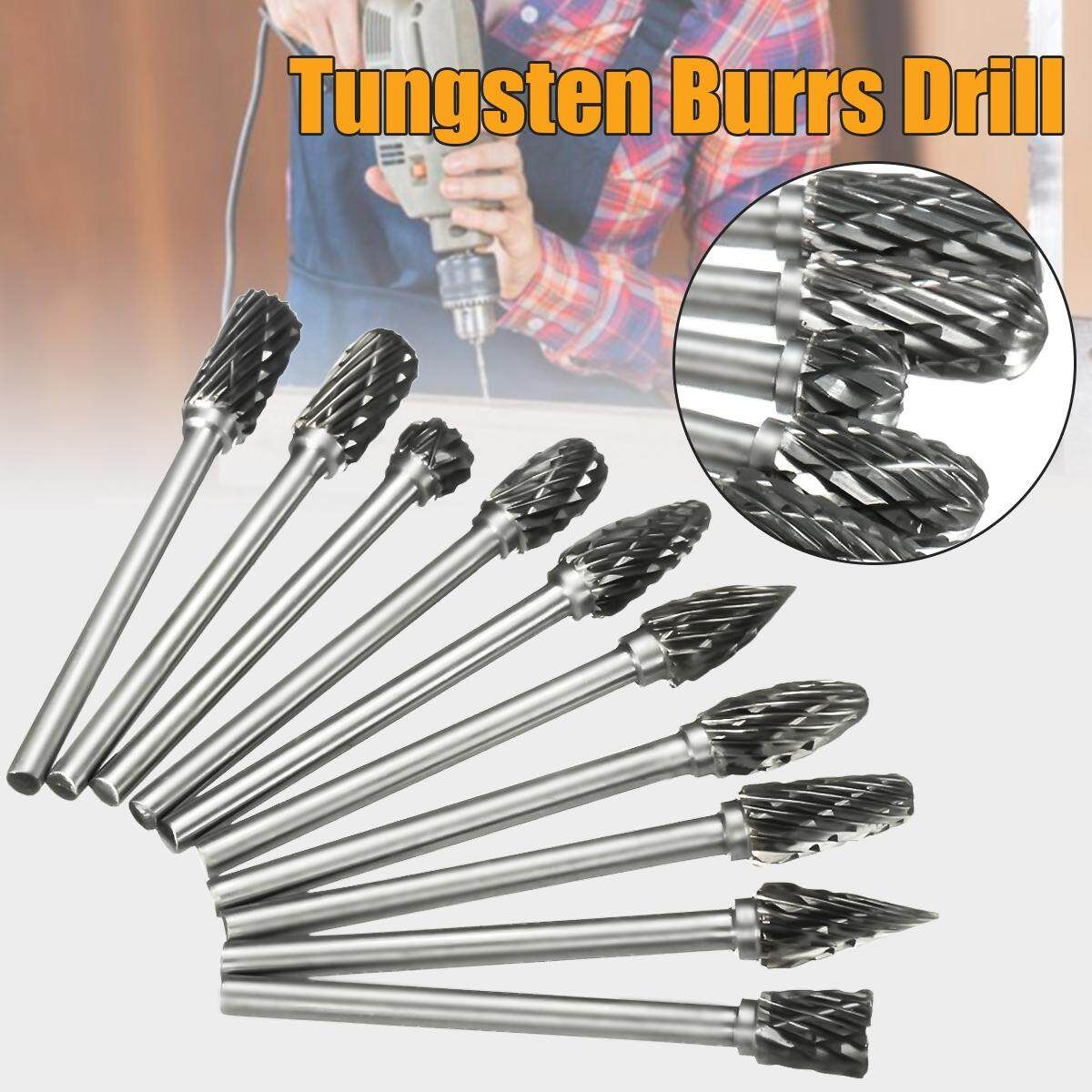 10Pcs 6mm 1/8inch Tungsten Steel Solid Carbide Burrs Die Grinder Rotary Drill Bit Rotary Tool