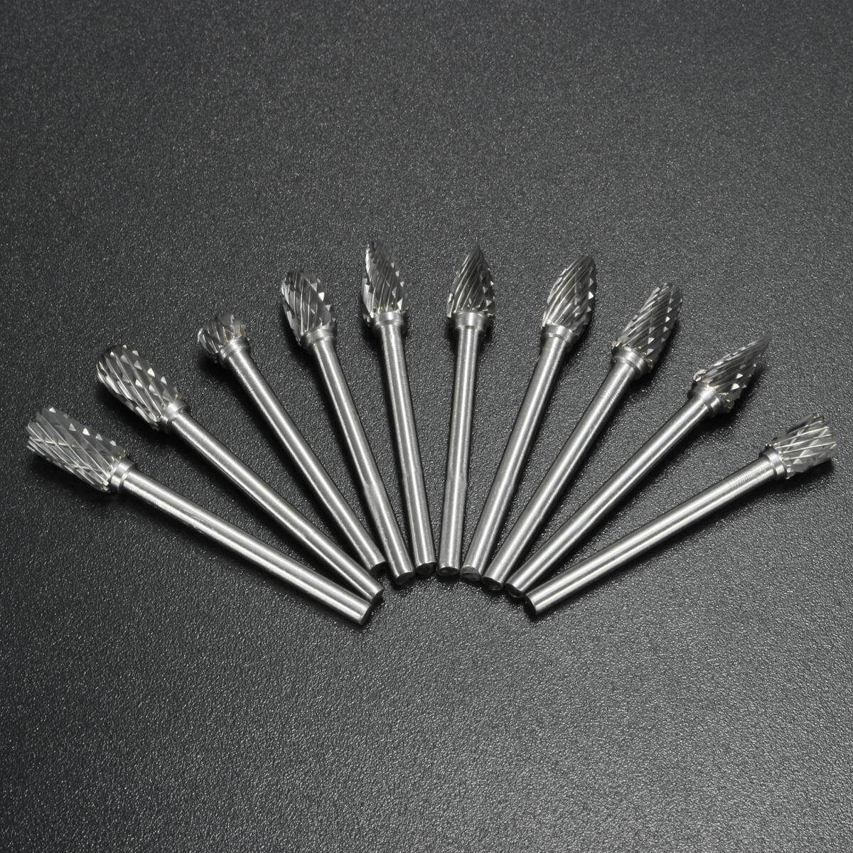 10Pcs 6mm 1/8inch Tungsten Steel Solid Carbide Burrs Die Grinder Rotary Drill Bit Rotary Tool