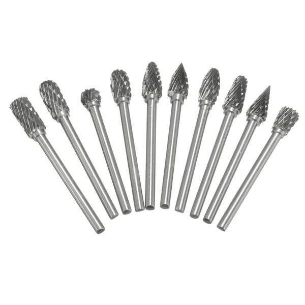 10Pcs 6mm 1/8inch Tungsten Steel Solid Carbide Burrs Die Grinder Rotary Drill Bit Rotary Tool