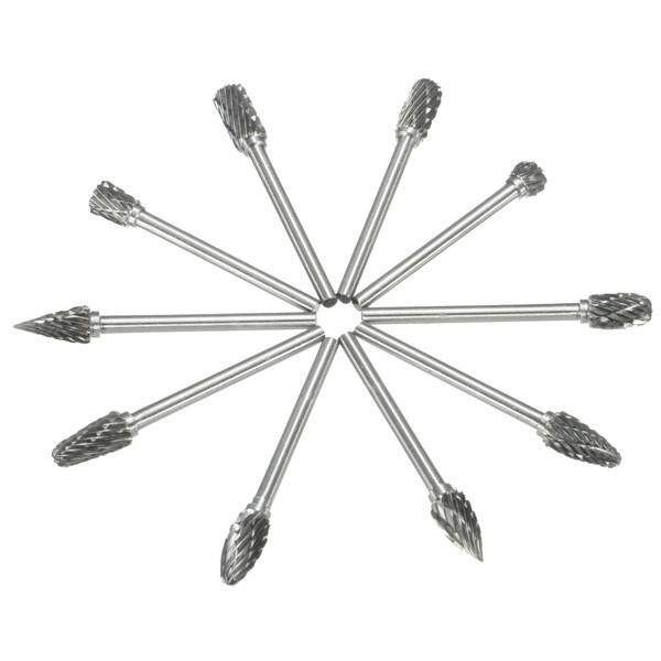 10Pcs 6mm 1/8inch Tungsten Steel Solid Carbide Burrs Die Grinder Rotary Drill Bit Rotary Tool