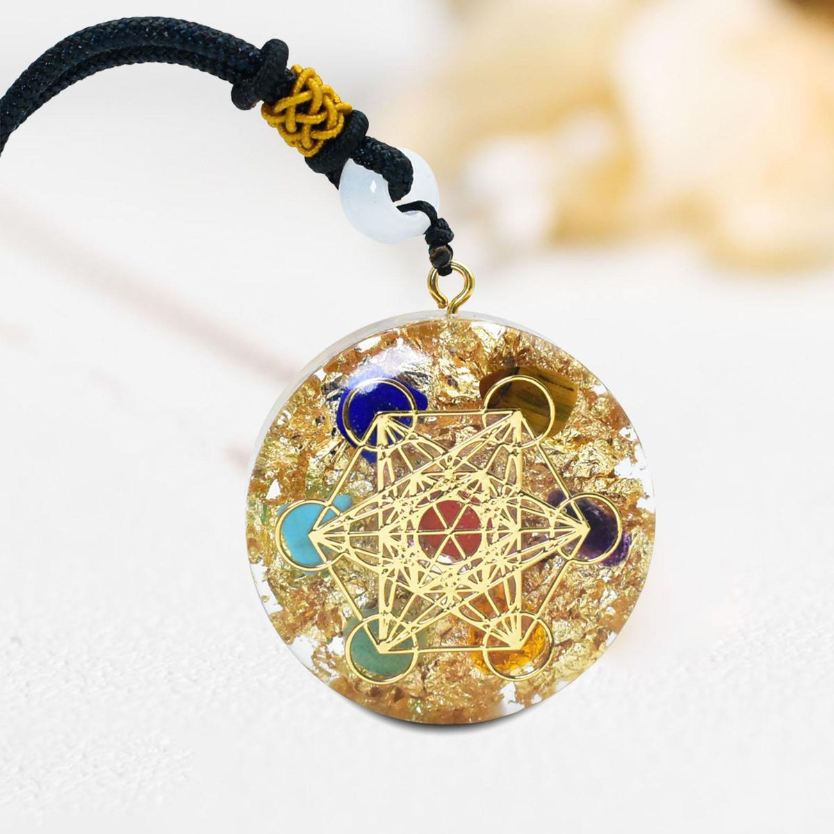 Carved Chakra Pendant Energy Crystal Spiritual Jewelry Reiki Women Men
