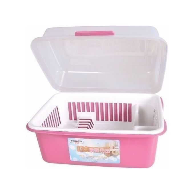 Plastic Plate Rack With Cover & Drainer