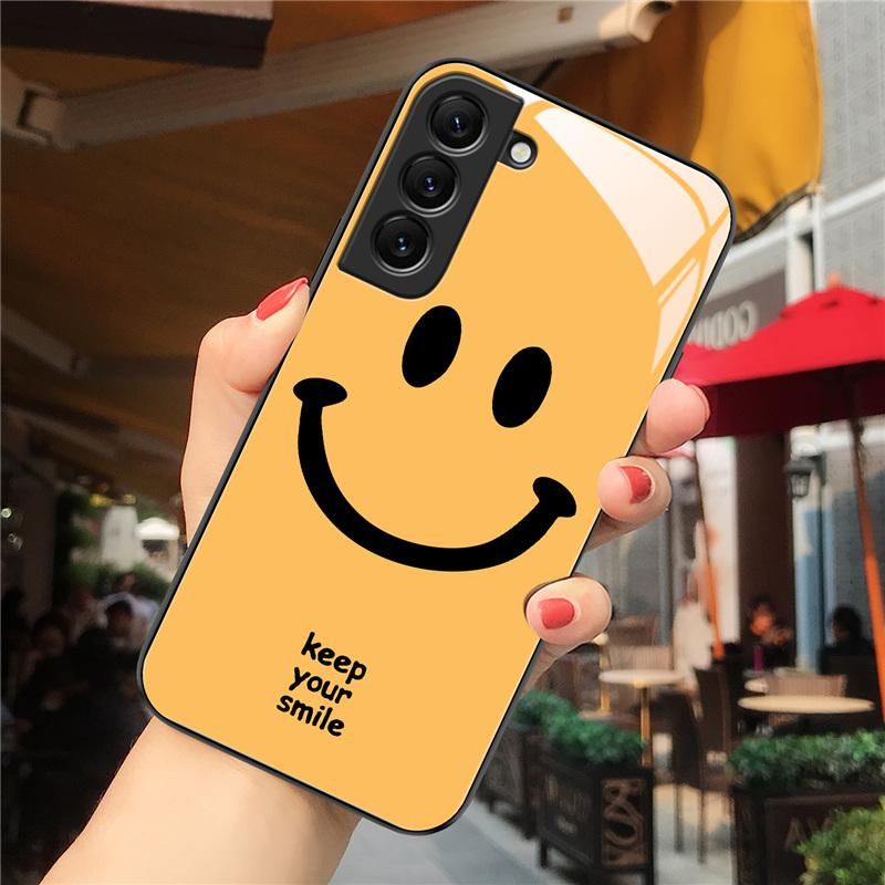 Smile Tempered Glass Case for Samsung Galaxy S22 S21 S20 FE Ultra S10 S9 S8 Plus 5G S10e NOTE 20 10 Lite 9 8 Couple Phone Cover