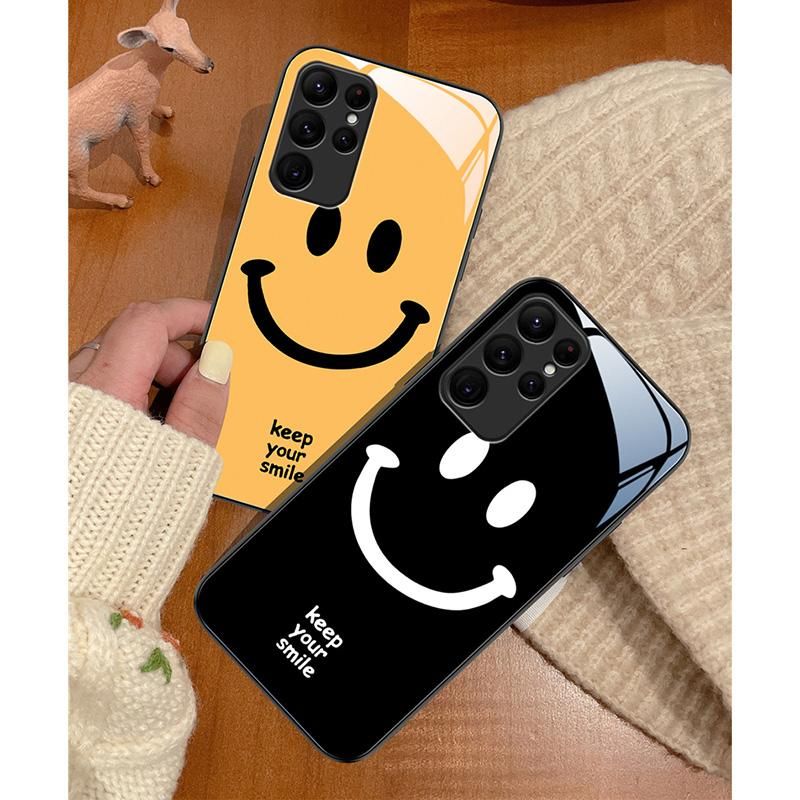 Smile Tempered Glass Case for Samsung Galaxy S22 S21 S20 FE Ultra S10 S9 S8 Plus 5G S10e NOTE 20 10 Lite 9 8 Couple Phone Cover