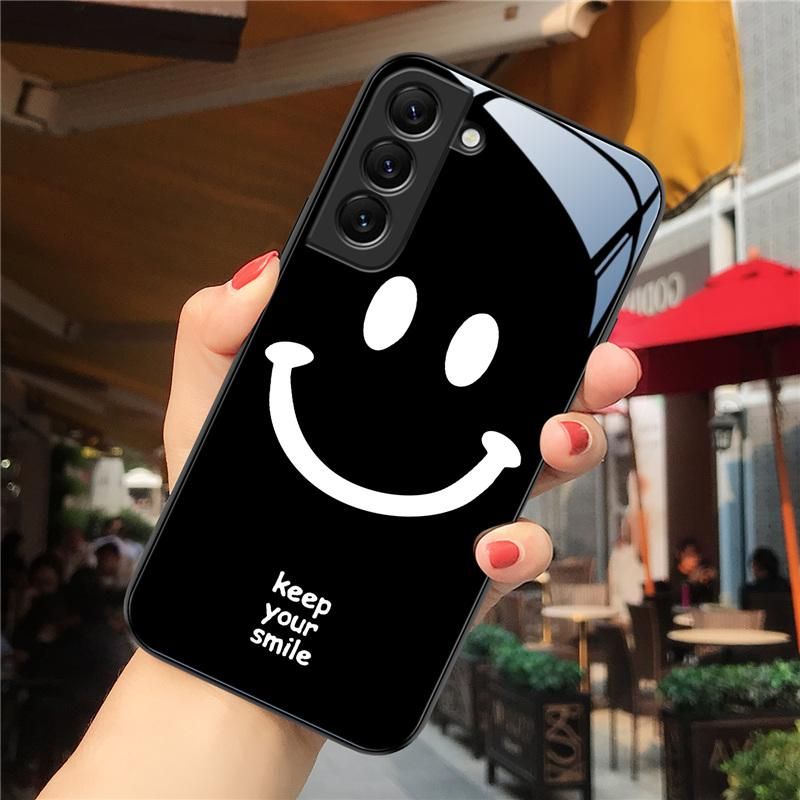 Smile Tempered Glass Case for Samsung Galaxy S22 S21 S20 FE Ultra S10 S9 S8 Plus 5G S10e NOTE 20 10 Lite 9 8 Couple Phone Cover