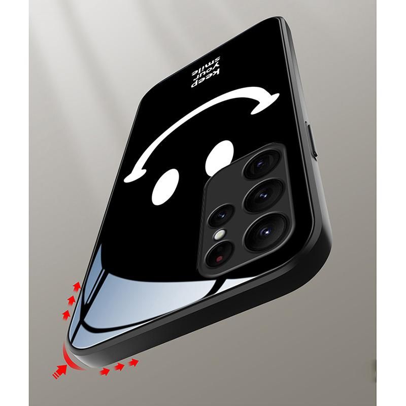 Smile Tempered Glass Case for Samsung Galaxy S22 S21 S20 FE Ultra S10 S9 S8 Plus 5G S10e NOTE 20 10 Lite 9 8 Couple Phone Cover