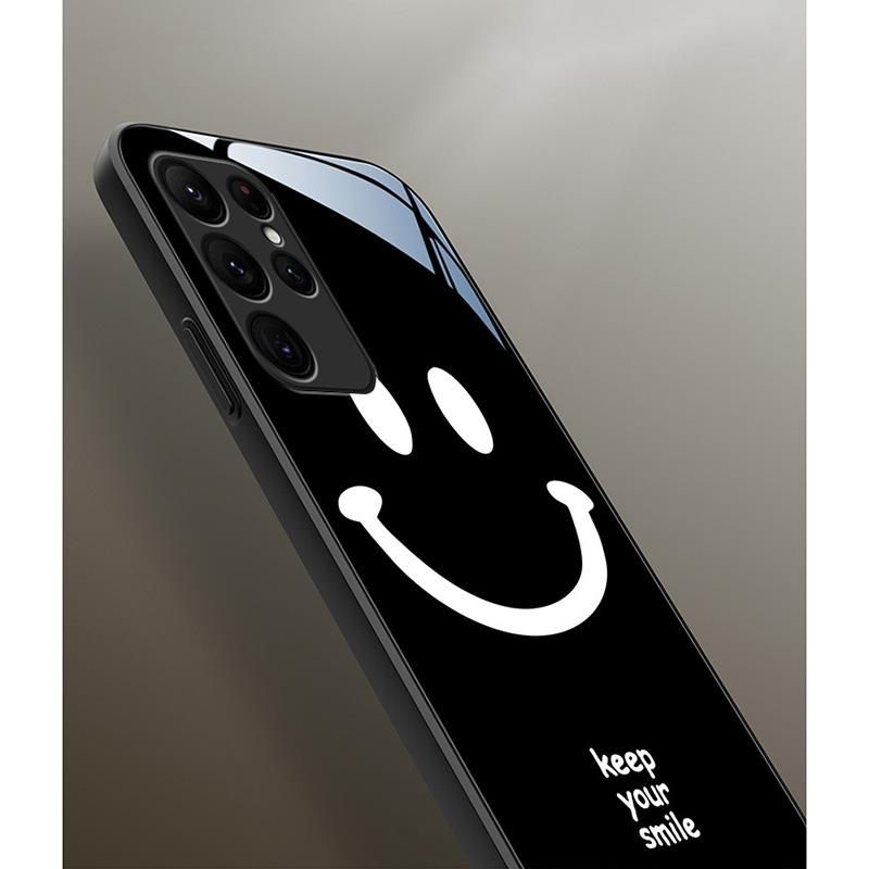Smile Tempered Glass Case for Samsung Galaxy S22 S21 S20 FE Ultra S10 S9 S8 Plus 5G S10e NOTE 20 10 Lite 9 8 Couple Phone Cover