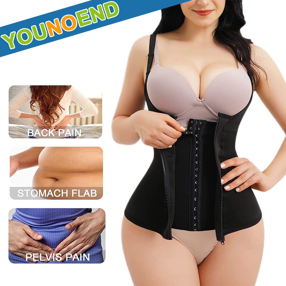 (Black)Women Waist Trainer Slimming Corset Zipper Hook Shapewear Waist Cinche Recovery Belt Fo JIN