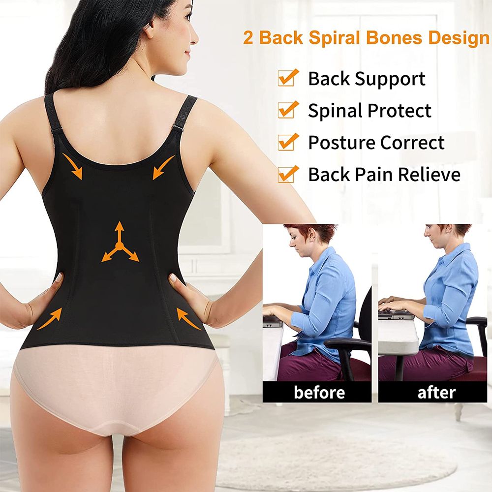 (Black)Women Waist Trainer Slimming Corset Zipper Hook Shapewear Waist Cinche Recovery Belt Fo JIN