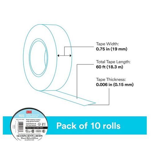 Vinyl Electrical Tape 165 Multi-purpose 3/4" - 60FT 10PK