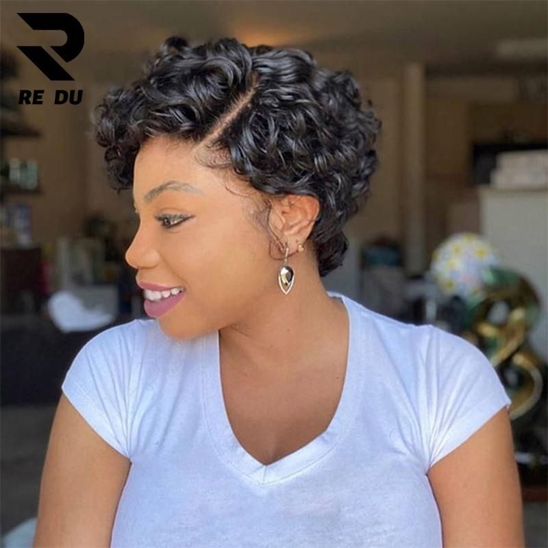 Perruque Pixie Cut Wig Hair Curly Bob Short Pixie Cut Wig Bleached Knots Frontal  Wig with Baby Hair