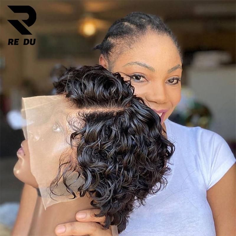 Perruque Pixie Cut Wig Hair Curly Bob Short Pixie Cut Wig Bleached Knots Frontal  Wig with Baby Hair
