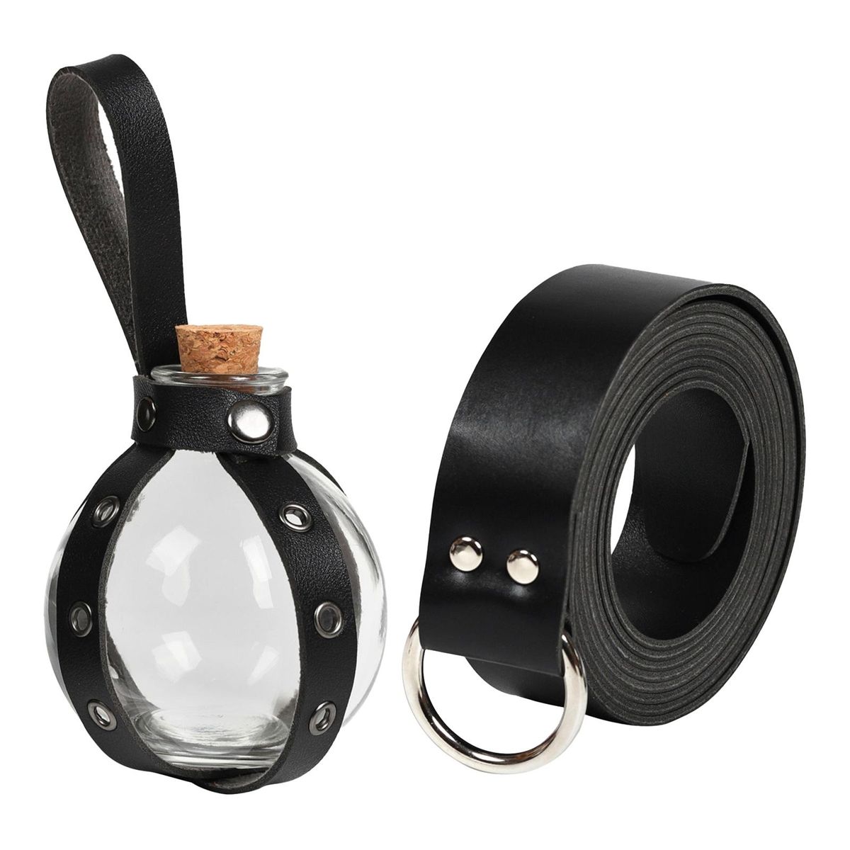 Belt PU Leather Belt With Potion Bottle Rings Black