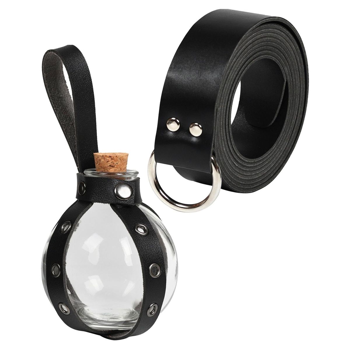 Belt PU Leather Belt With Potion Bottle Rings Black