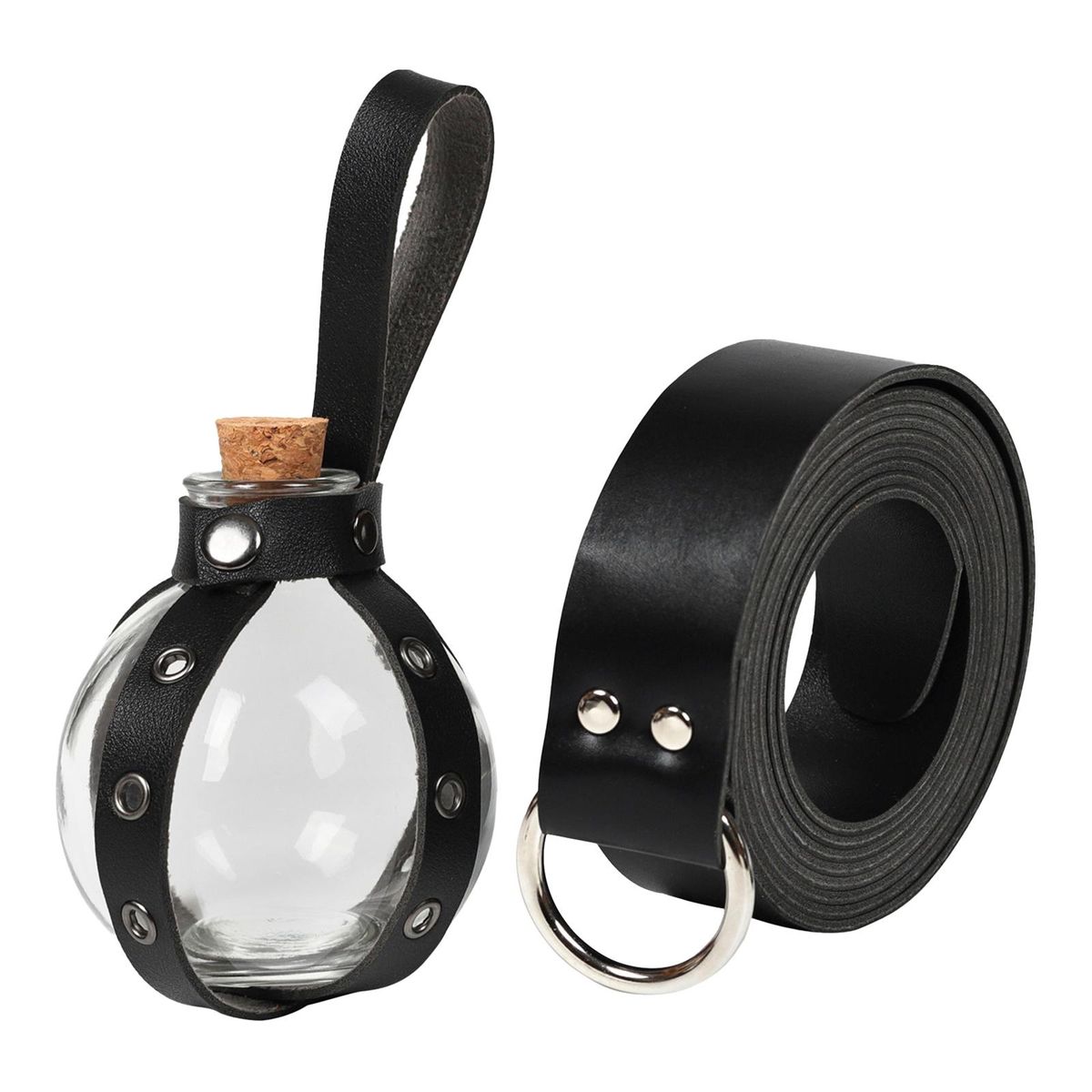 Belt PU Leather Belt With Potion Bottle Rings Black