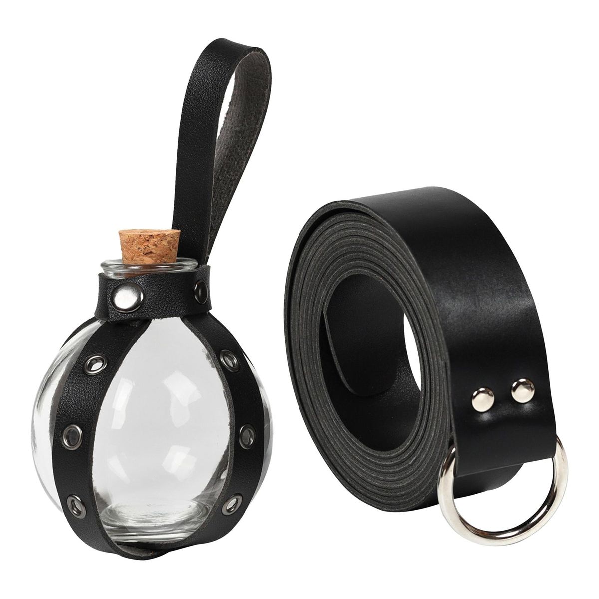 Belt PU Leather Belt With Potion Bottle Rings Black