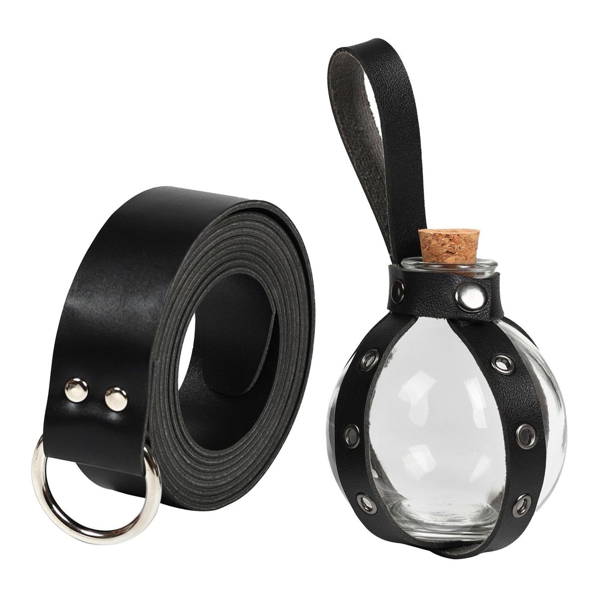 Belt PU Leather Belt With Potion Bottle Rings Black