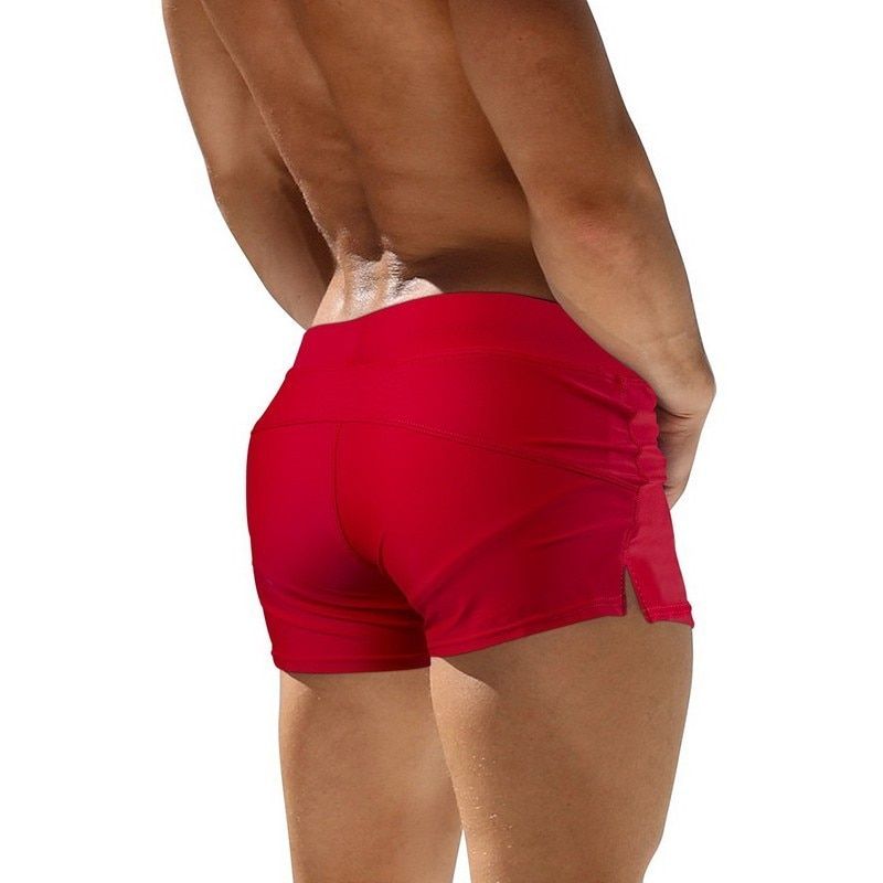 Men Swimsuit Solid Black Red Blue Swimwear