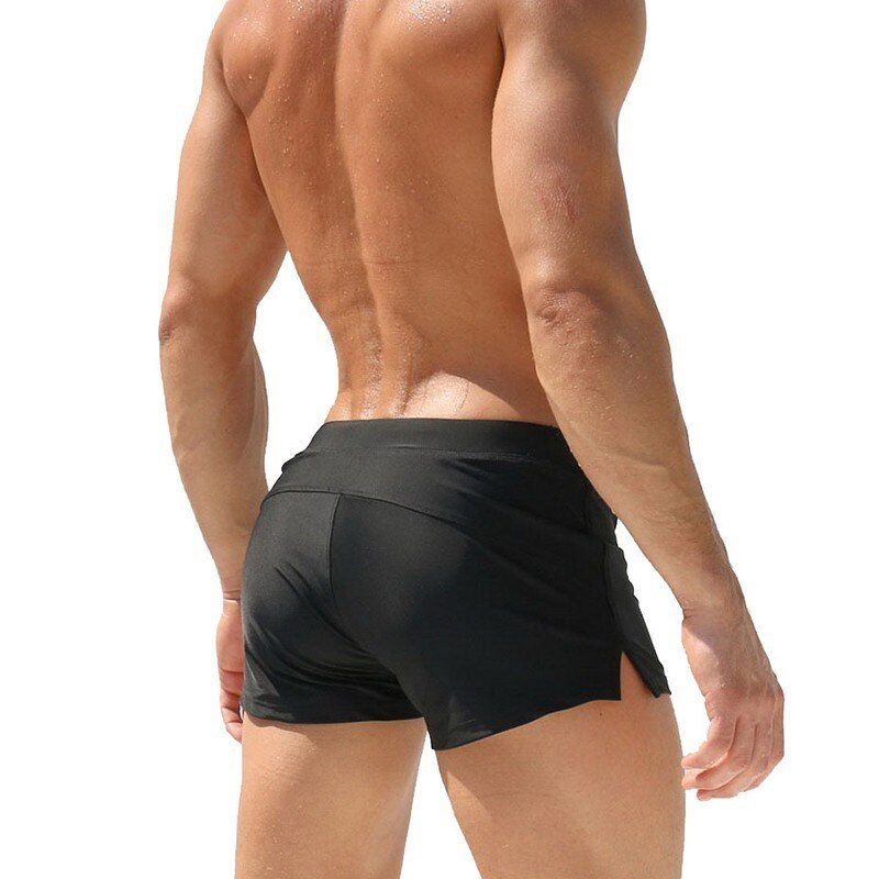 Men Swimsuit Solid Black Red Blue Swimwear