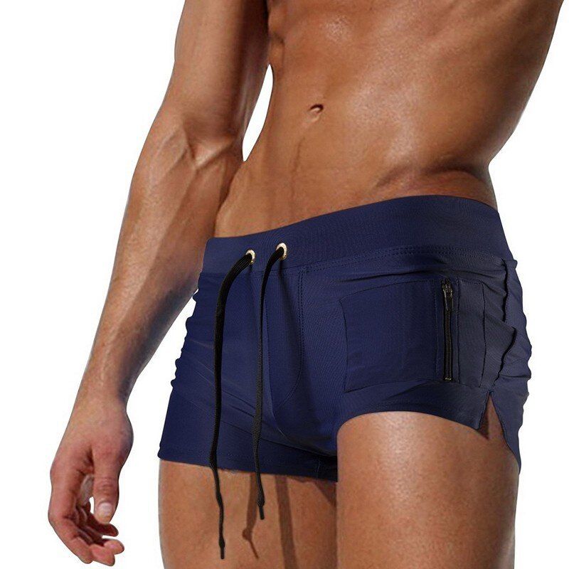 Men Swimsuit Solid Black Red Blue Swimwear