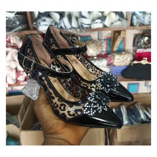 Girls Glass Heel Shoe Kids Princess Shoe-black