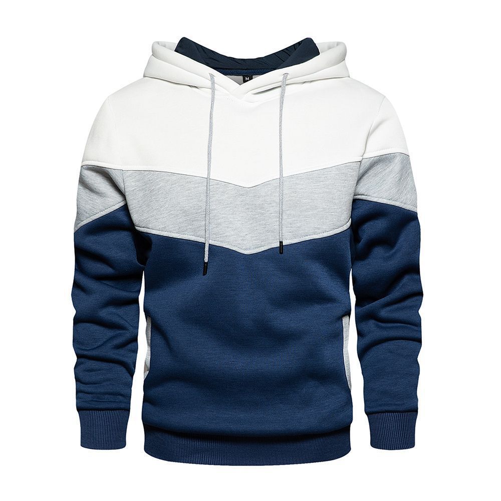 Newest Pullover Loose And Thick Sweater Color-blocking Youth Hooded Top - White