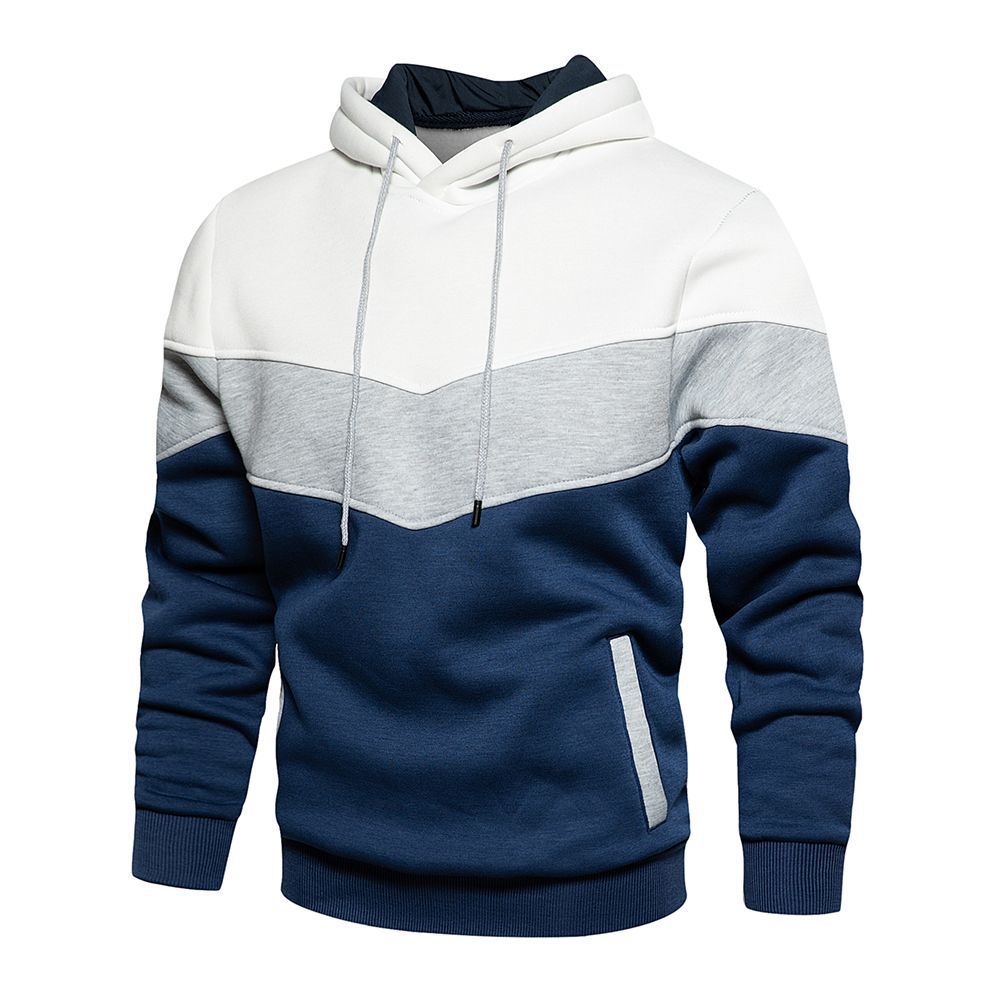 Newest Pullover Loose And Thick Sweater Color-blocking Youth Hooded Top - White