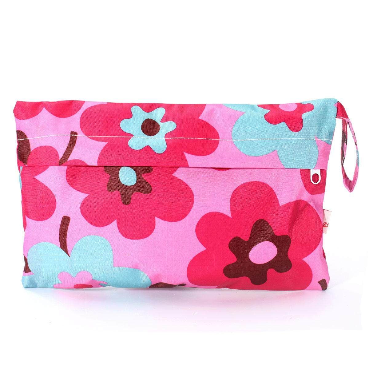 Baby Portable Waterproof Wet Dry Bag Cloth Diaper Reusable Nappy Bag Pockets A (rose Red Flower)