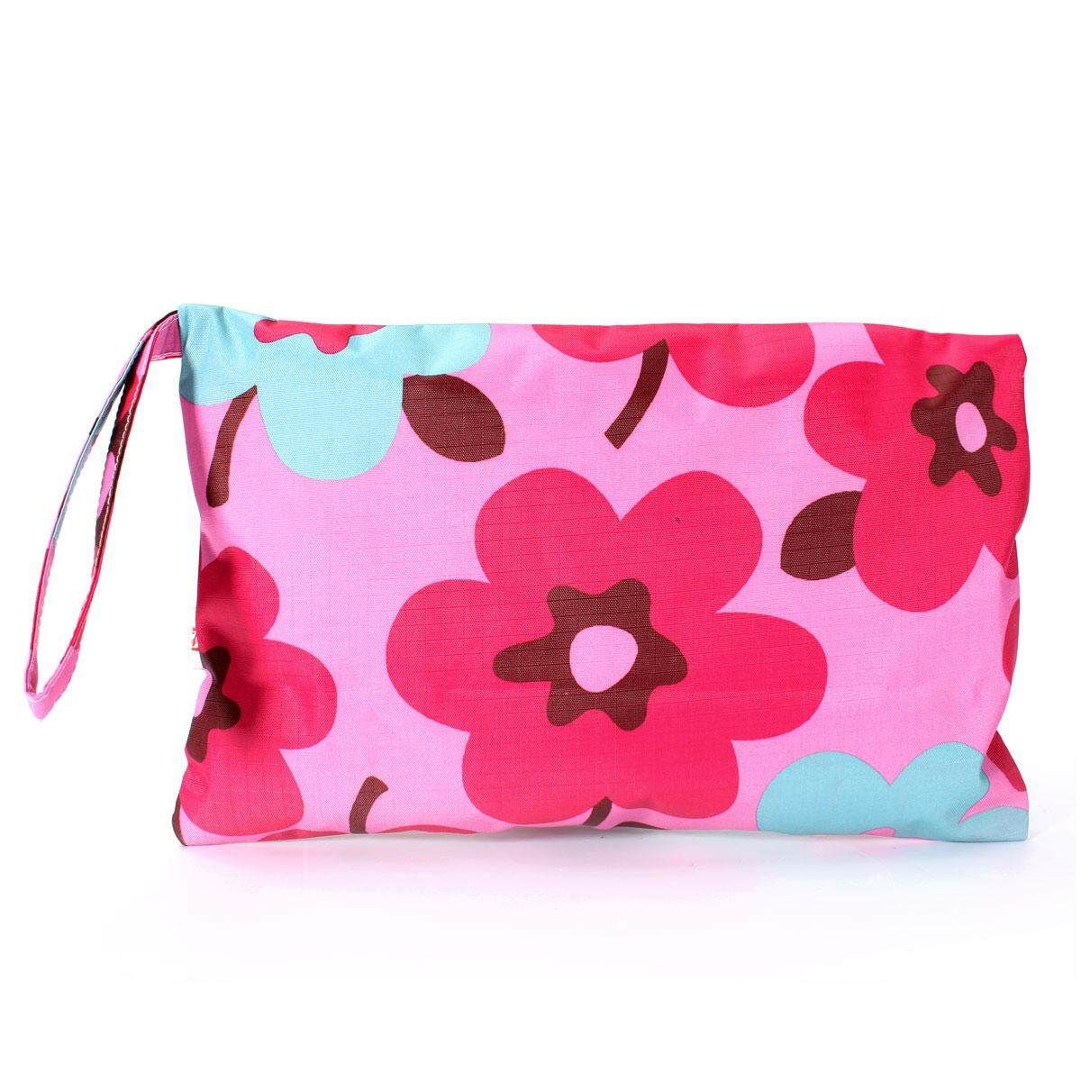Baby Portable Waterproof Wet Dry Bag Cloth Diaper Reusable Nappy Bag Pockets A (rose Red Flower)