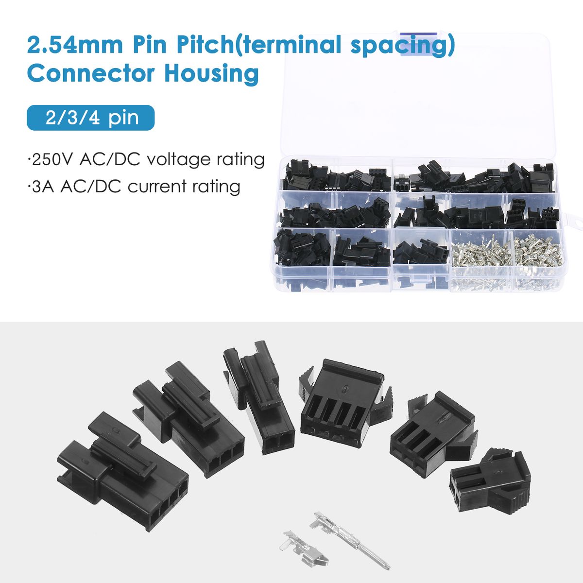 480Pcs JST SM 2.54mm Pitch 2-Pin 3-Pin 4-Pin Connector