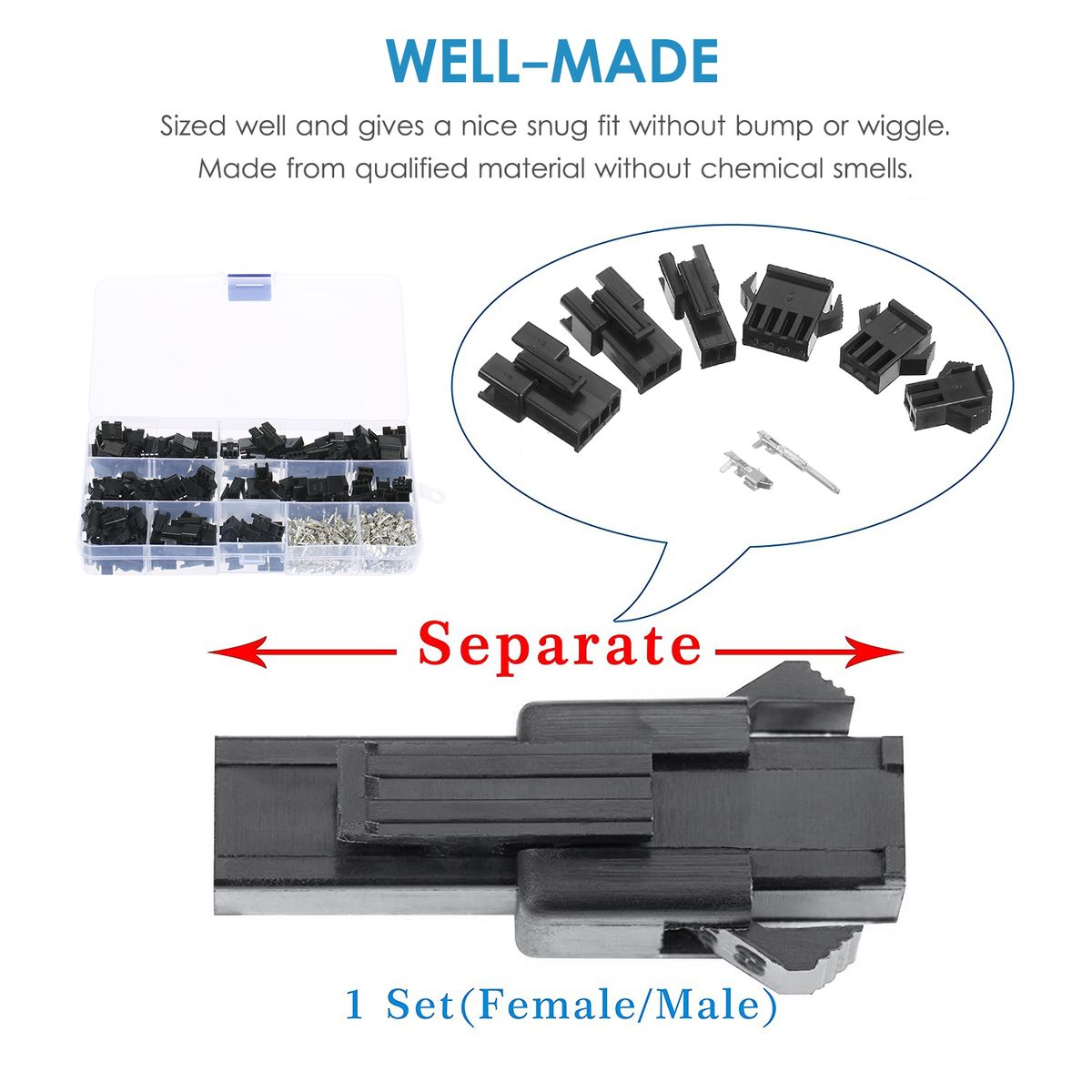 480Pcs JST SM 2.54mm Pitch 2-Pin 3-Pin 4-Pin Connector