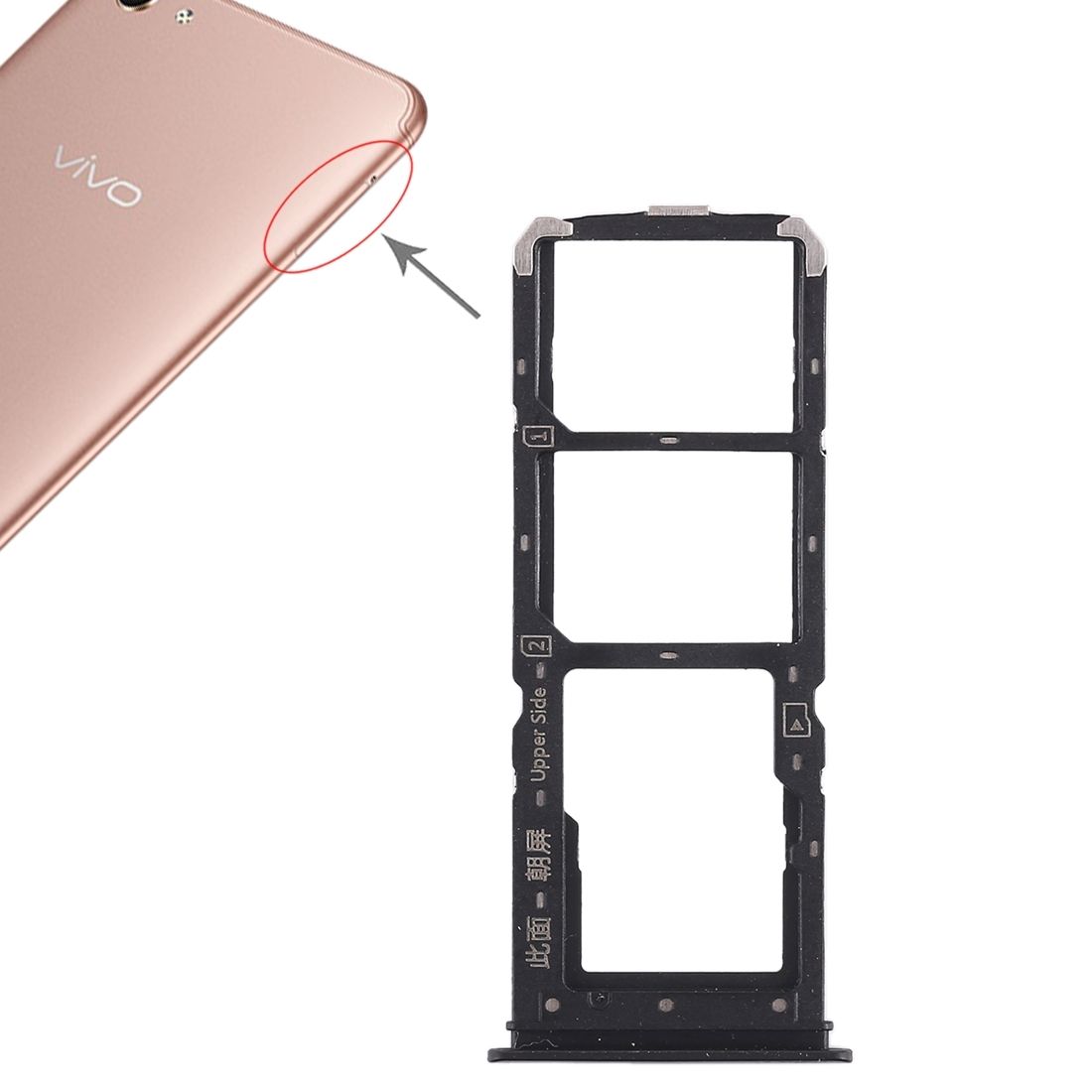 2 X SIM Card Tray + Micro SD Card Tray For Vivo Y71(Black)