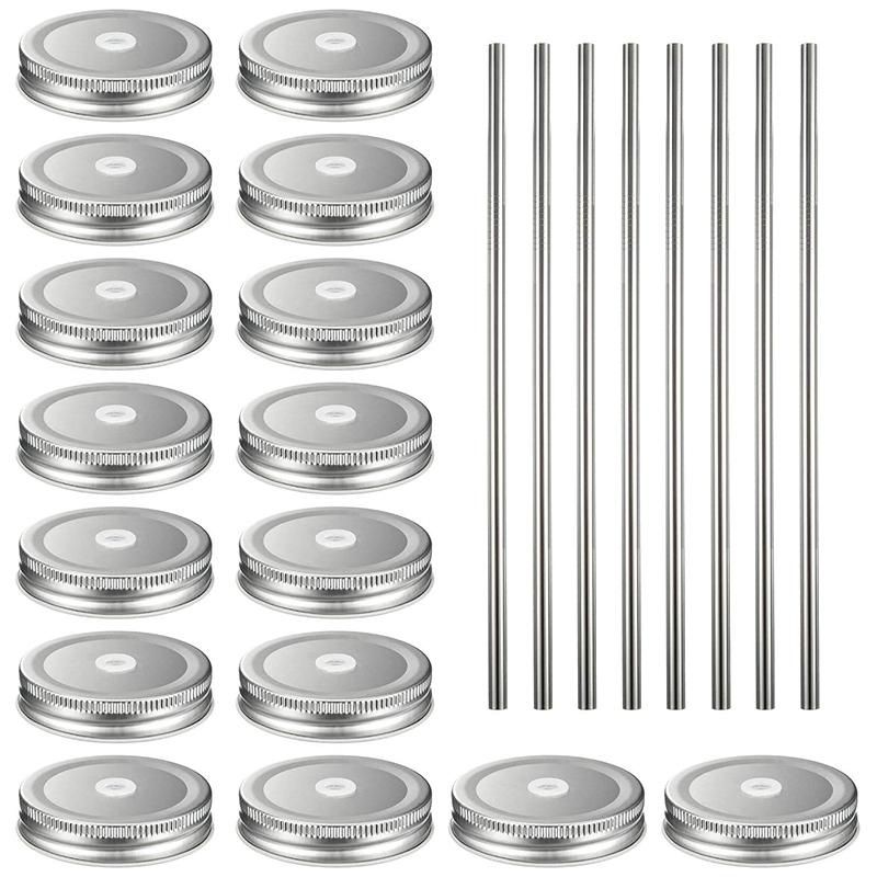 16 Pack Regular Mouth Lids with 8 Packs 18/8 Stainless