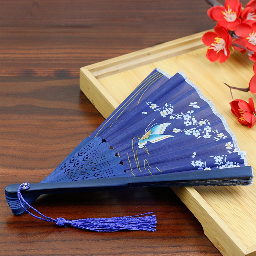 Gift Bamboo Home Fan Handheld 2pcs/Pack Style Decor Blossom With Collapsible Classic Folding Plum Fan Creative Box Japanese