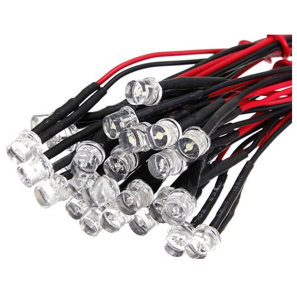 20CM 12V Wired For Light Emitting Diode Wiring LED Lot Size 5mm Flat Top Colorwhite QTY10Pcs
