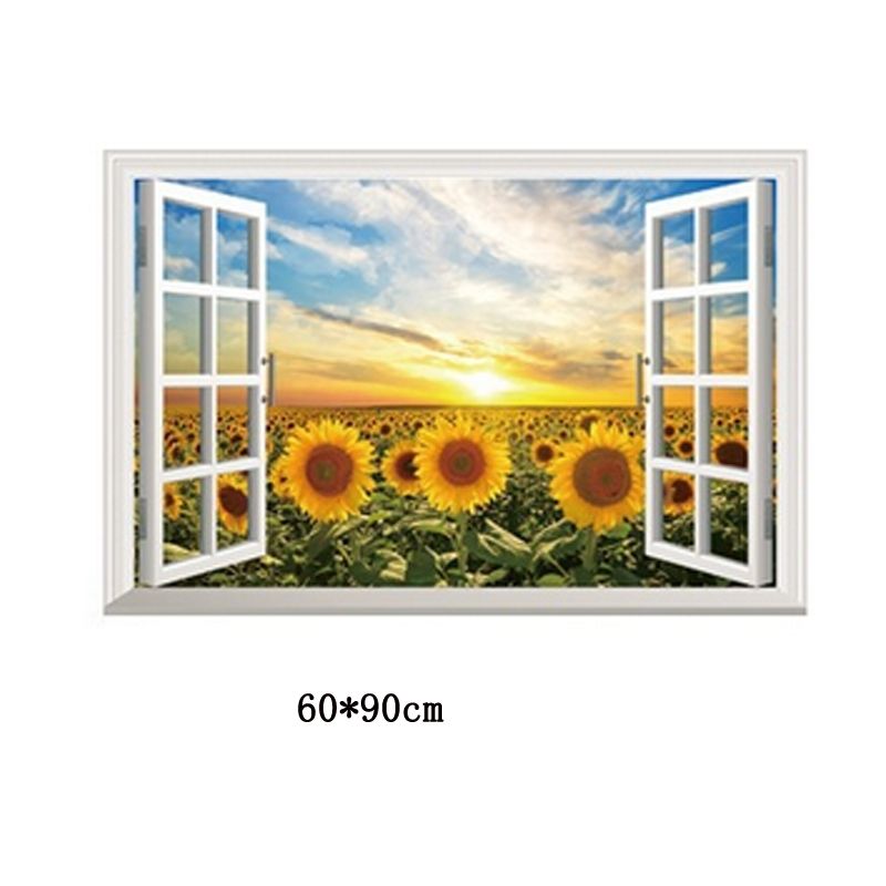 3D Windows Sunflower Sun Wall Sticker Paper Home Decal Removable Wall Vinyl Living Room Bedroom PVC Art Picture Murals Waterproof DIY Stick For Adults Teens Childres Kids Nursery Baby 823971 Color-0