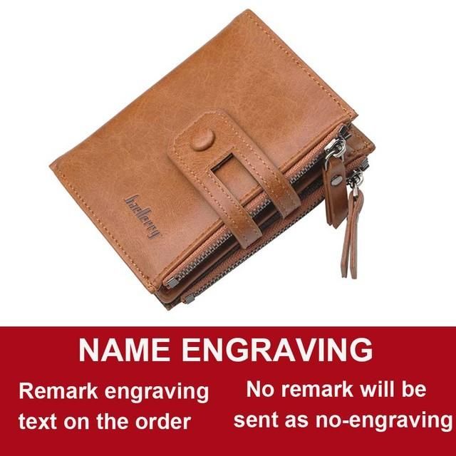 Billeteras de cuero con grabado de nombre para hombre Tarjetero con doble cremallera monedero corto bolsillo para monedas Vintage alta calidad-brown engrave