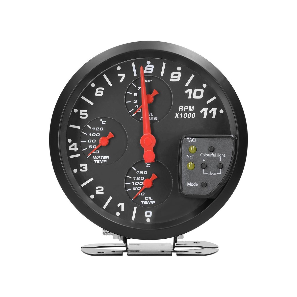5 Inch 4 in 1 Car Multifunctional Gauge Tachometer Oil Pressure Oil Temperature Water Temperature Gauge Meter Support Alarm Function with 7 Color Backlight Adjustment