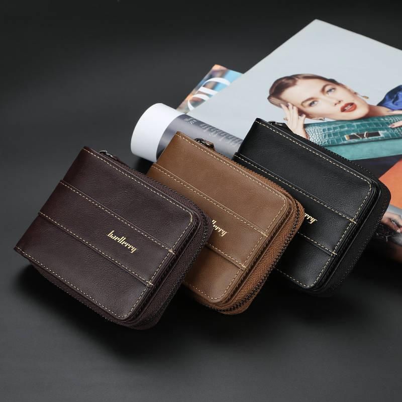 Baellerry-cartera de cuero para hombre y mujer monedero con diseno de tres pliegues para monedas tarjetero de alta calidad titular de la identificacion