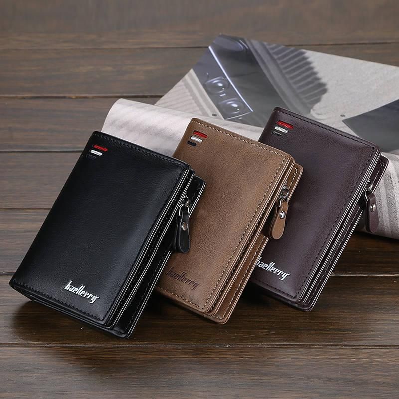 Baellerry-cartera de cuero para hombre y mujer monedero con diseno de tres pliegues para monedas tarjetero de alta calidad titular de la identificacion