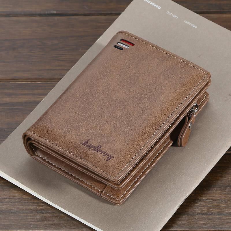 Baellerry-cartera de cuero para hombre y mujer monedero con diseno de tres pliegues para monedas tarjetero de alta calidad titular de la identificacion