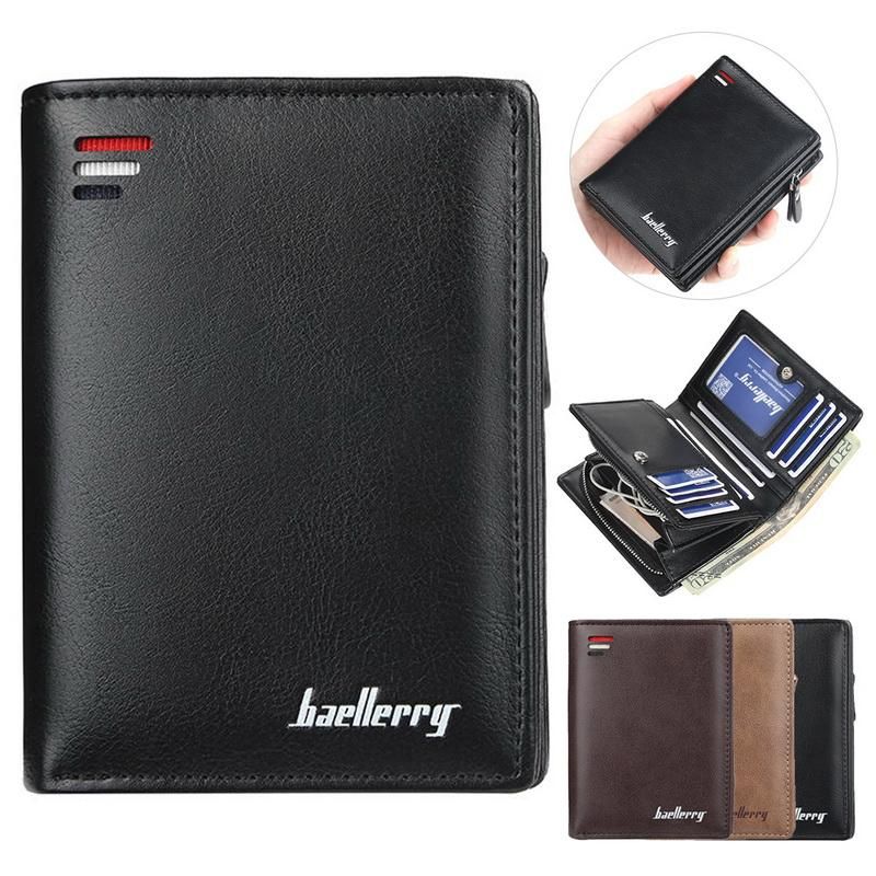 Baellerry-cartera de cuero para hombre y mujer monedero con diseno de tres pliegues para monedas tarjetero de alta calidad titular de la identificacion