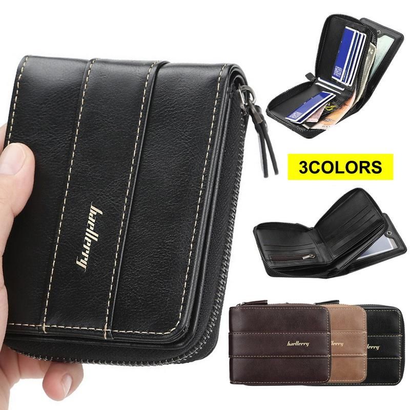Baellerry-cartera de cuero para hombre y mujer monedero con diseno de tres pliegues para monedas tarjetero de alta calidad titular de la identificacion