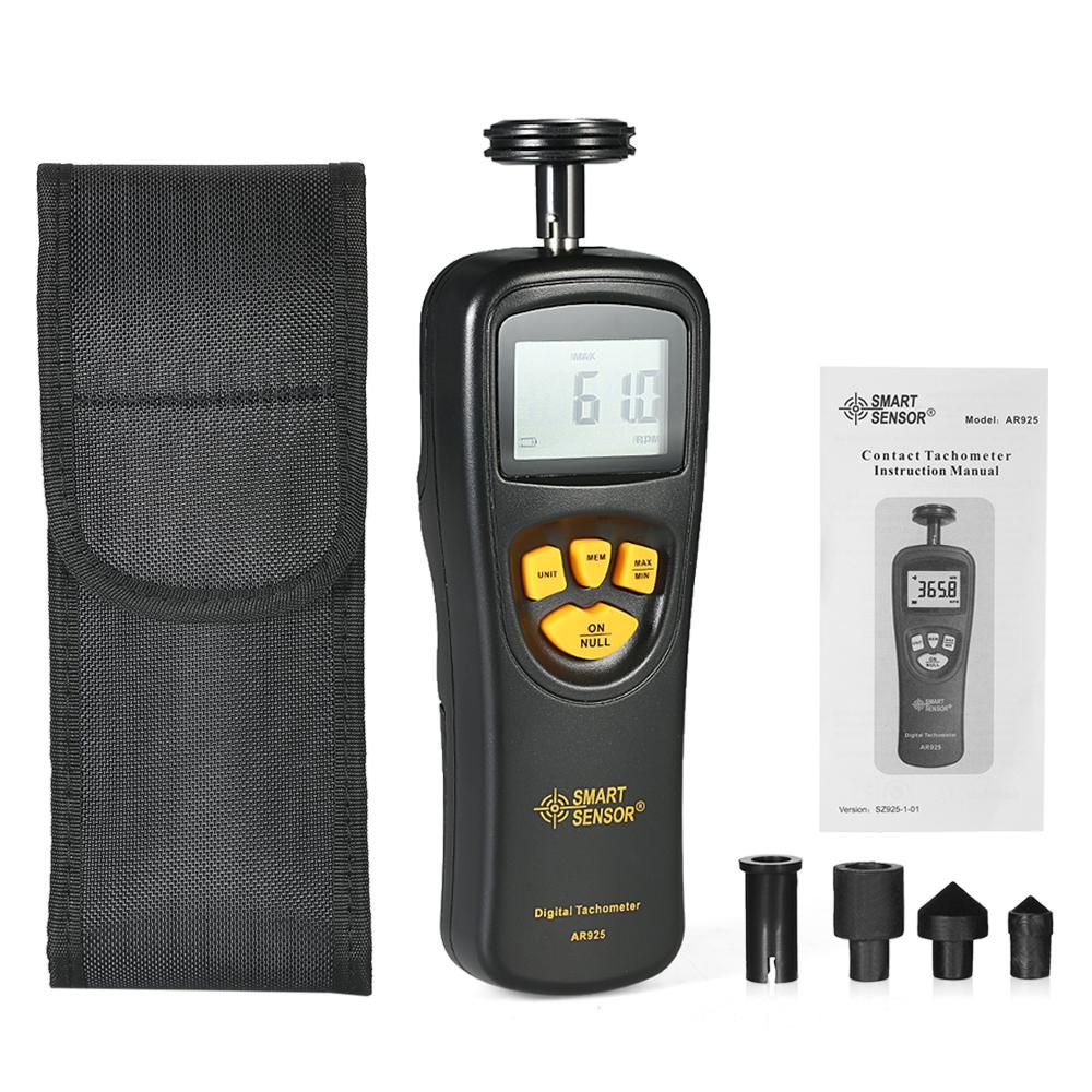 SMART SENSOR Handheld Contact LCD Digital Tachometer Speedometer Tach Meter Wide Measuring Rang 0.5 ~ 19999 RPM