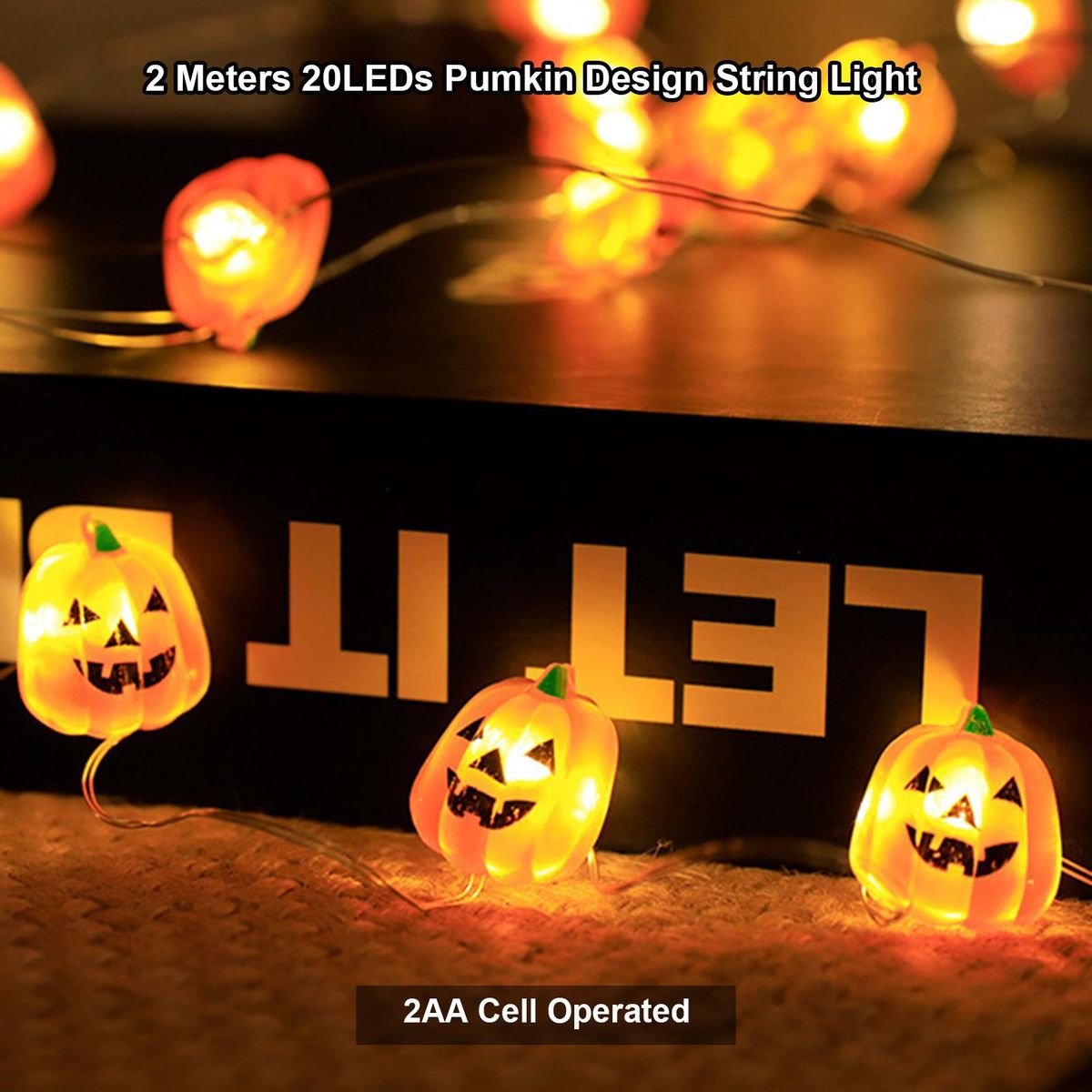 2 Meters 20LEDs Pumkin Design String Light Constant Bright Mode 2 * AA Cell Operated for Halloween Party Home Decoration Present Gift