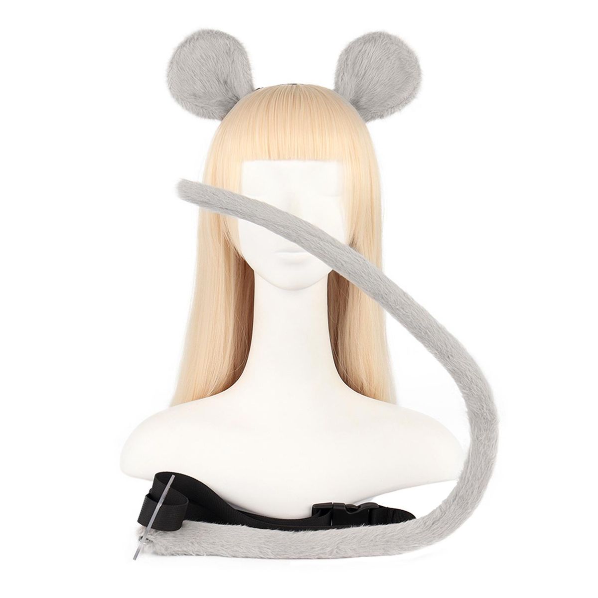 2x Mouse Costume Accessory Set Mouse Ears Headband And Tail Party Gray