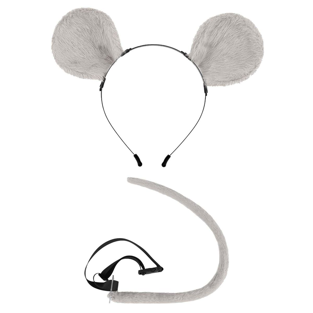 2x Mouse Costume Accessory Set Mouse Ears Headband And Tail Party Gray