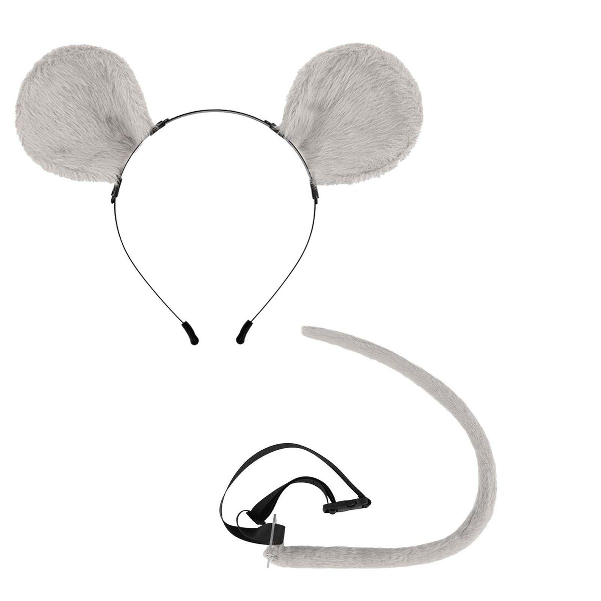 2x Mouse Costume Accessory Set Mouse Ears Headband And Tail Party Gray