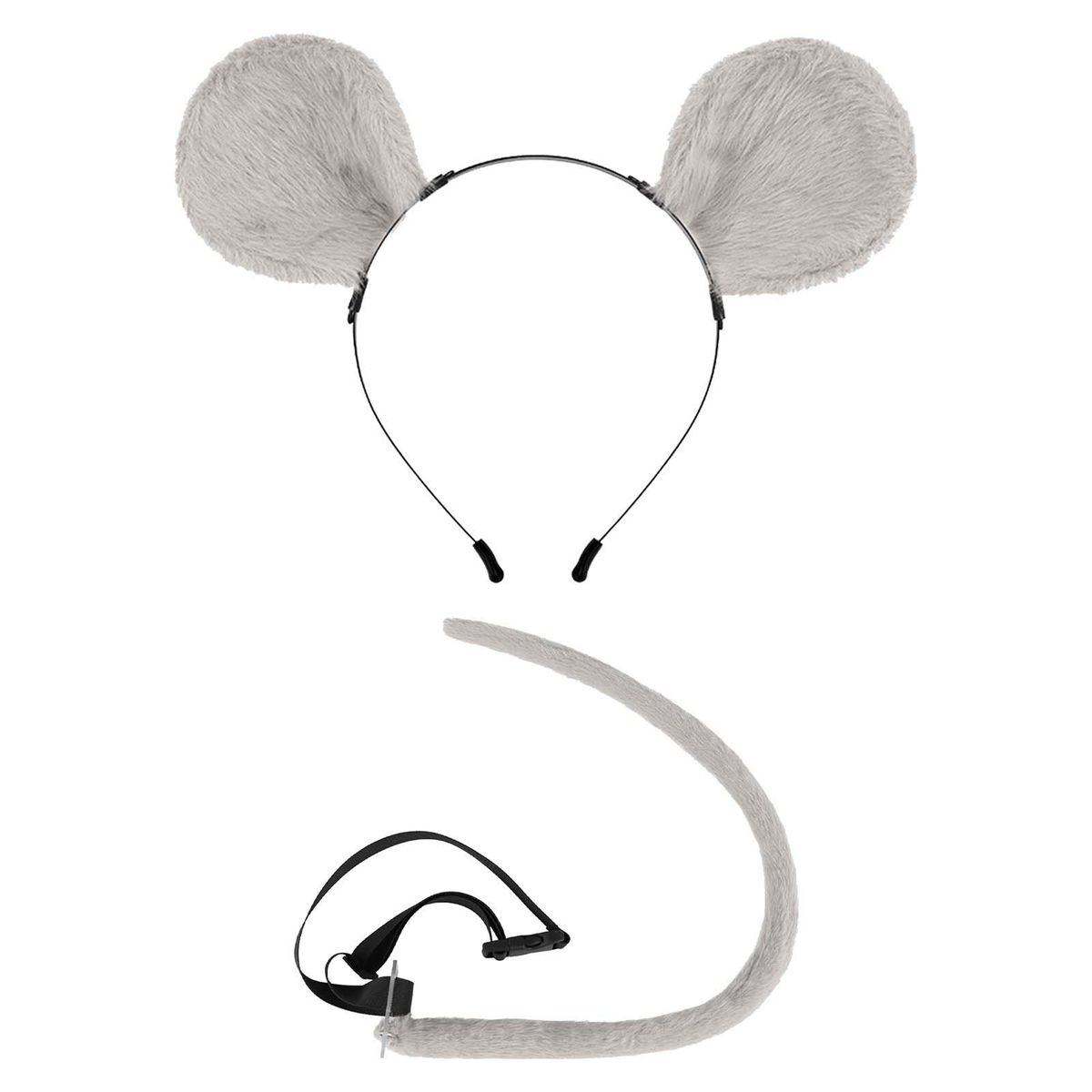 2x Mouse Costume Accessory Set Mouse Ears Headband And Tail Party Gray